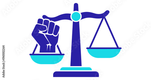 Justice Scales Weighing Fist Against Empty Pan Symbolizing Activism and Rights