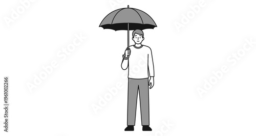 Man Holding Umbrella Overhead Protection Against Rain Weather Protection Concept Minimalist Illustration