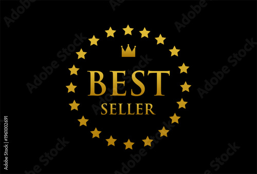 Best seller icon design with laurel, best seller badge logo illustration template vector on black background star