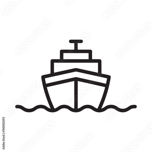 Simple black and white line drawing of a cruise ship on water