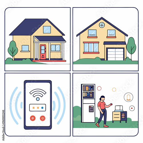 Smart home technology and house automation concept with smartphone control