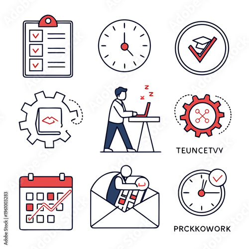 Vector icons of business productivity and time management