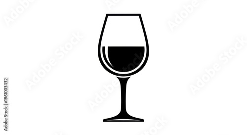 Elegant black and white illustration of a wine glass filled with red wine. Simple and minimalist design for wine or drinks concepts.