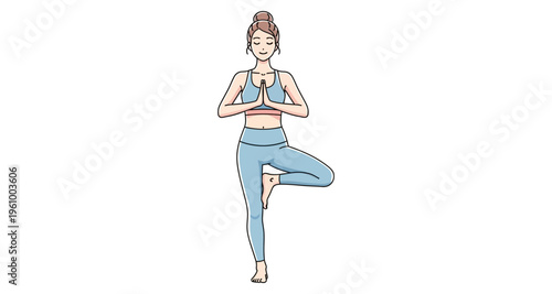 Woman Performing Tree Pose in Yoga Studio Calmly Meditation Balance Wellness Minimalist Style