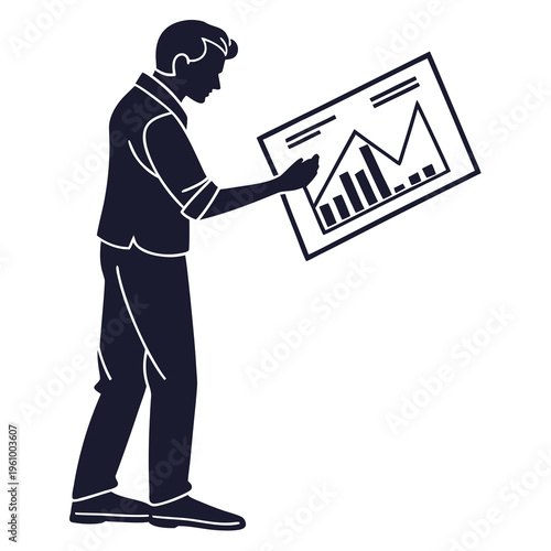 A man presenting a graph on a chart in a vector illustration style
