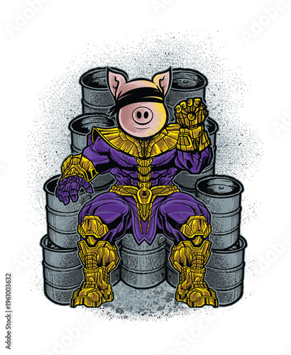 Cartoon vector illustration of a gas mask warrior in a car holding a gun, featuring robot astronaut zombie hero and monster style character,t-shirt design 