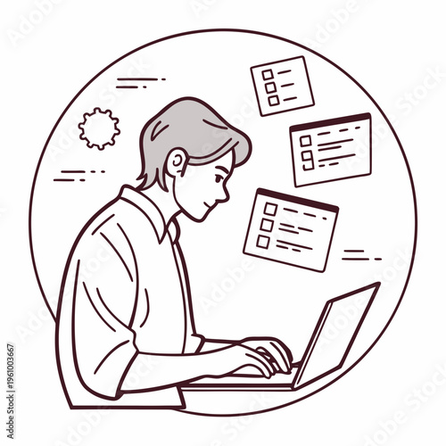 A man sitting with a laptop and thinking about web design elements