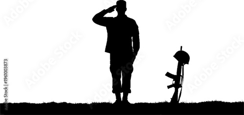 Silhouette of a Soldier Saluting a Fallen Comrade Memorial