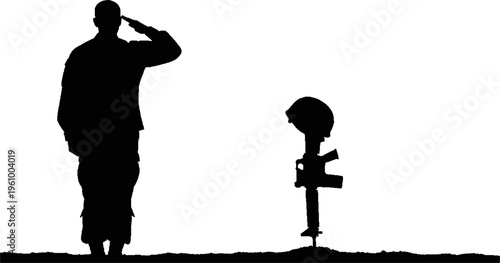 Silhouette of a Soldier Saluting a Fallen Comrade Memorial