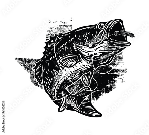Vector illustration featuring a fish and an eagle in tribal animal style with bold black silhouettes inspired by nature and wildlife design,t-shirt design 