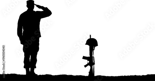 Silhouette of a Soldier Saluting a Fallen Comrade Memorial