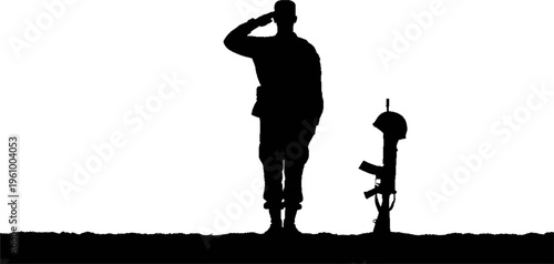 Silhouette of a Soldier Saluting a Fallen Comrade Memorial