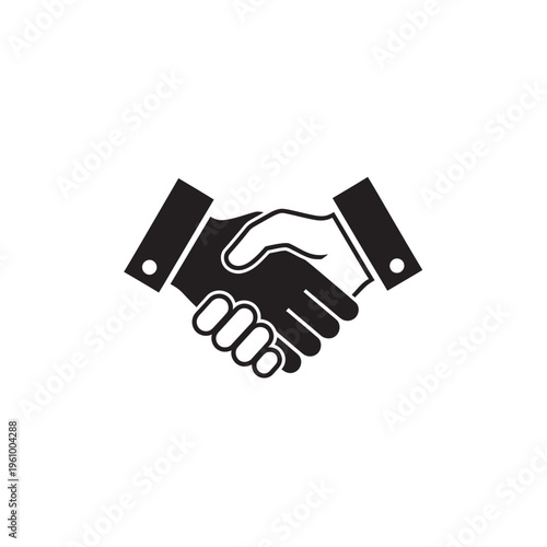 Black and white vector illustration of two hands shaking in agreement