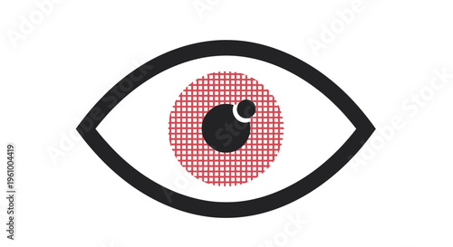 Stylized Human Eye Representation With Red Patterned Iris And Black Pupil Symbolizing Vision And Perception Concepts Clean Graphic Art