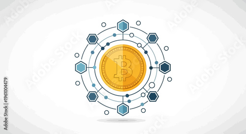 Digital Currency Network Connection With Golden Coin Symbol Centralized System Cryptocurrency Finance Blockchain Technology Abstract Representation