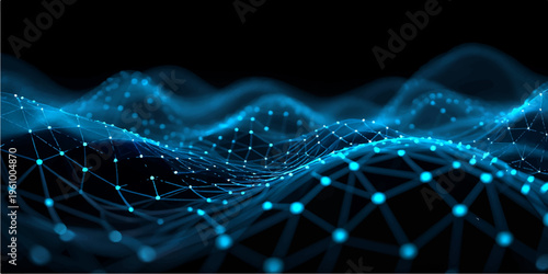 Abstract blue background featuring fractal realms of light and digital waves in a motion design pattern for a technology wallpaper backdrop