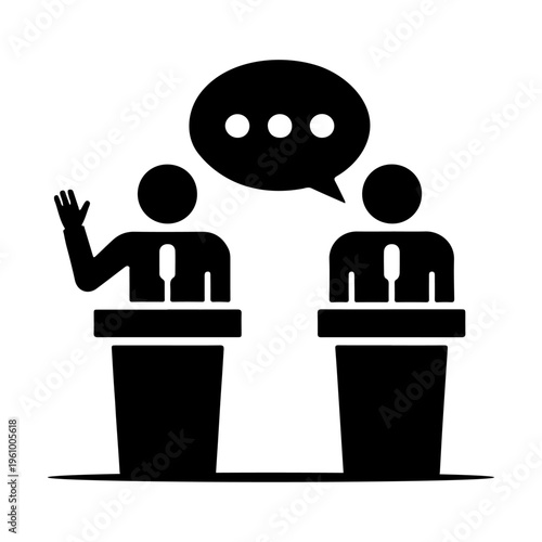 Political debate podium speakers discussion illustration isolated on white background, debate, politics, podium, speaker, discussion, argument, speech, communication, public
