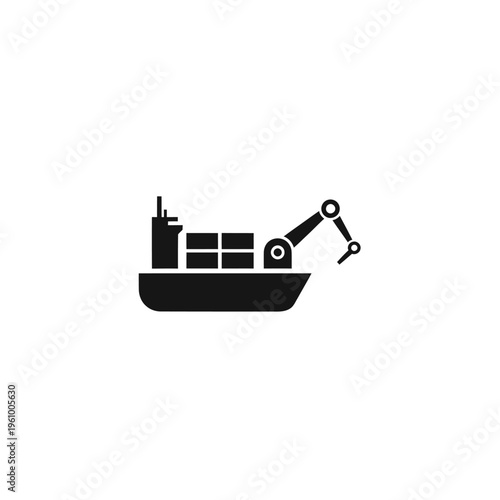 Cargo Ship with Robotic Arm Loading Containers Icon.