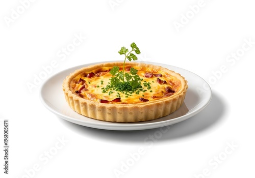 Delicious toasted panini sandwich with ham cheese tomato and herbs on a white plate transparent background