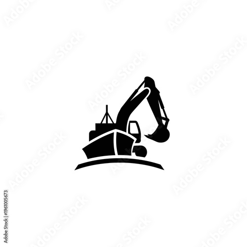 Foto Heavy Construction Excavator Machine Digging Equipment Silhouette Illustration