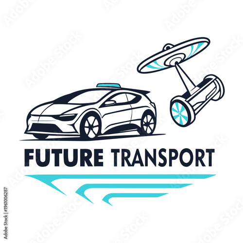 Future transport concept with car and hoverboard with future city