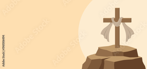 Good Friday illustration background with cross and shroud on rocks