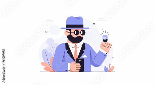 A man in a hat and glasses holding a phone and a microphone