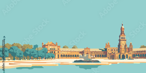 Stylized illustration of the plaza de espa a in seville spain