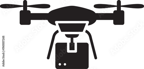 Adobe Illustrator ArtworkDelivery drone carrying a package, modern aerial logistics and shipping icon