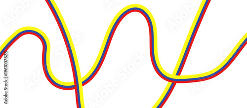 Abstract tangled lines in primary colors, colorful overlapping loops and swirls vector, vibrant red yellow and blue curved path graphic isolated on Transparent Background