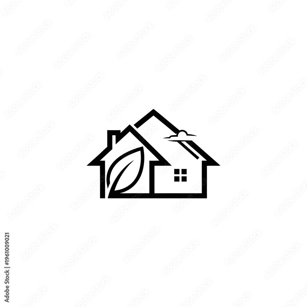 Fototapeta premium Eco friendly house symbol sustainability concept with leaf and sky elements