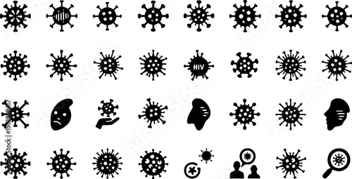 Silhouette set of vector illustrations of simple shapes of various virus icons and pictograms