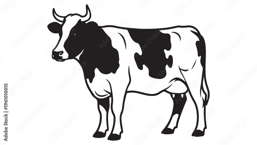 Fototapeta premium Minimalist Black and White Cow Vector Illustration for Dairy or Farm Use