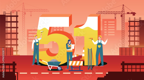 Construction workers busy on site celebrating May Day Labor Day