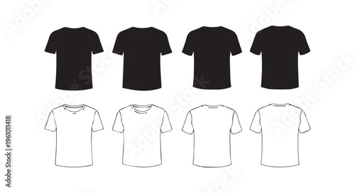 A collection of black and white t-shirts in different views and colors