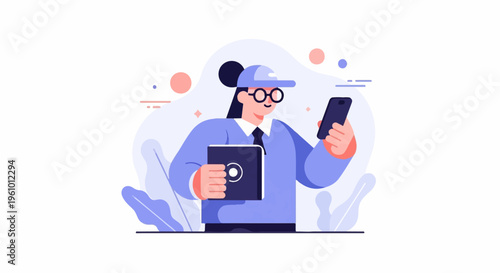 Stylized illustration of a person in casual attire checking their phone