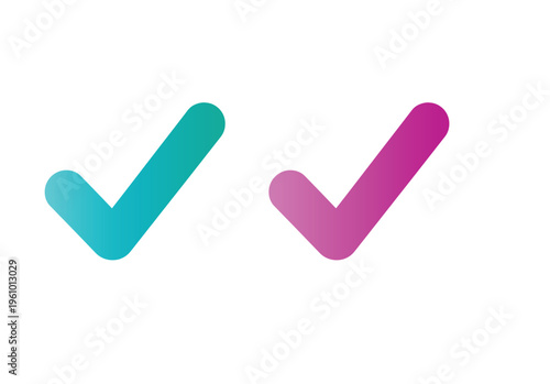 Gradient checkmark icons in teal and magenta representing approval success and completion vector