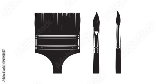 Three different types of paint brushes used for artistic creations