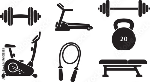 Collection of essential gym equipment icons for fitness enthusiasts