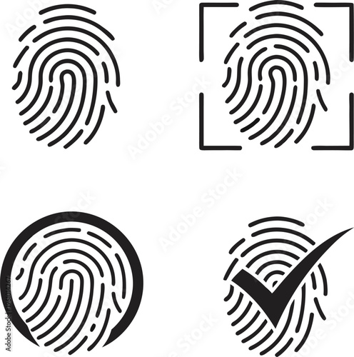 Four distinct black fingerprint icons are displayed on a white background