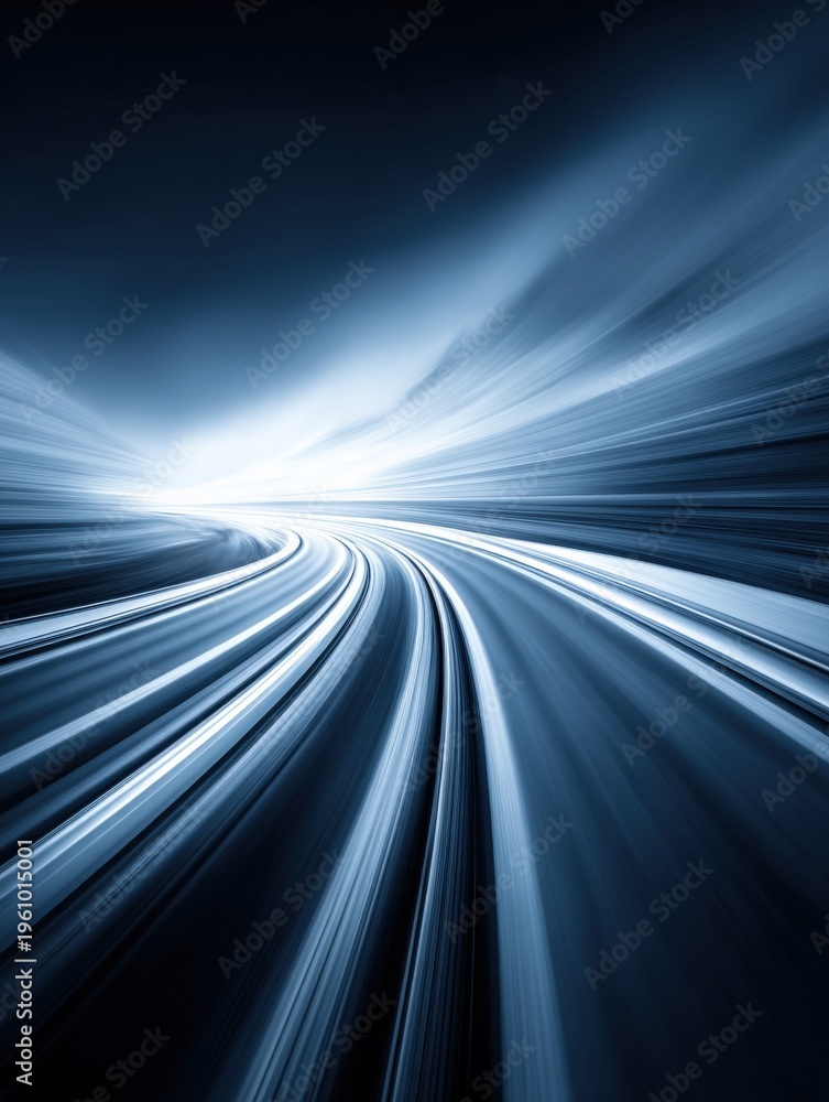 Fototapeta premium Abstract Motion Blur of a Curved Road with Futuristic Light Trails in Blue Tones
