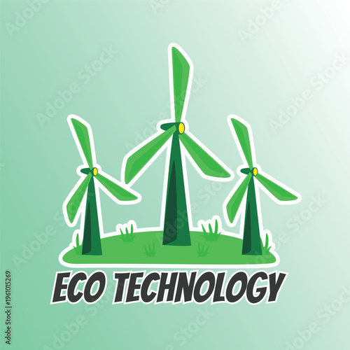 A sustainable green energy concept featuring a renewable wind turbine illustration and eco windmill