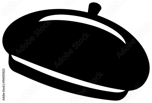 Simple black filled icon representing a classic french beret hat a symbol of artistic expression and parisian style isolated on a clean white background evoking creativity