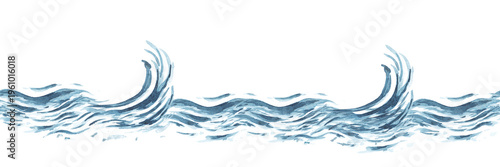 Watercolor sea. Seamless pattern. Horizontal border. Blue waves in the ocean. Ocean watercolor illustration sea water marine nautical design.