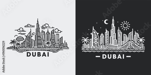 Dubai City Skyline Landmark Illustration Vector