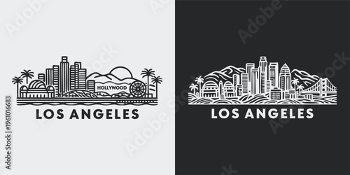 Foto Los Angeles Skyline Linear Illustration Vector