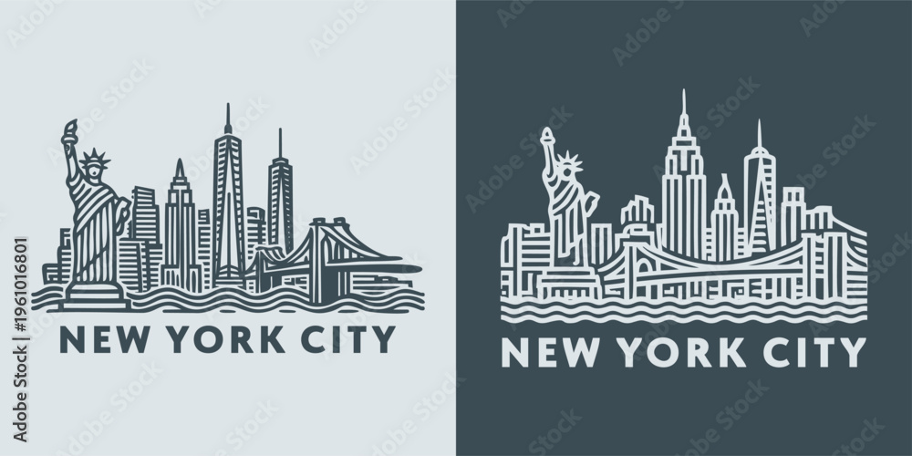 Fototapeta premium New York City NYC Skyline Line Art Design