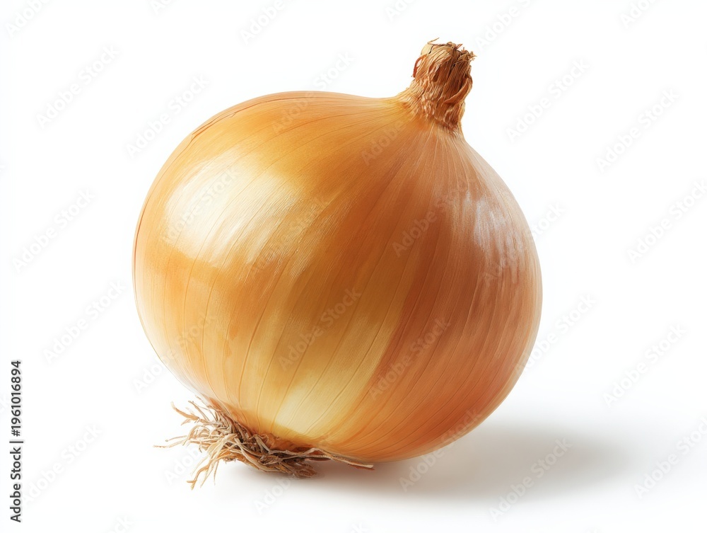 Fototapeta premium Fresh Yellow Onion Close-Up on White Background, Illustrating Healthy Eating and Culinary Ingredients