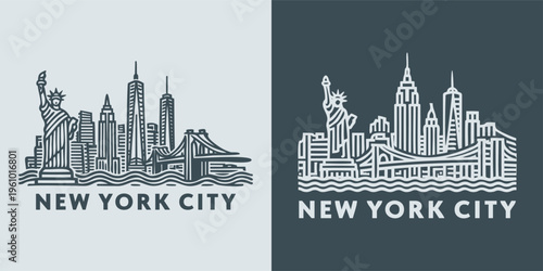 New York City NYC Skyline Line Art Design