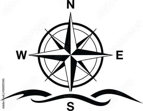 Compass rose icon illustration, symbolic navigation design representing life journey travel direction and nautical theme for blogs branding and creative graphics.